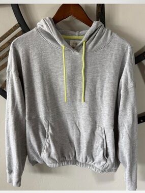 Lou & Grey Light Gray Crewneck Hoodie with Yellow Eyelets